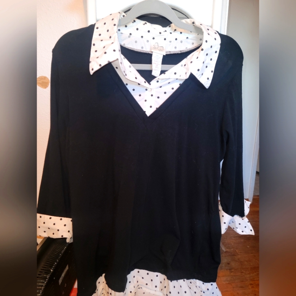 Pullover Black Polka Dot Sweater Blouse